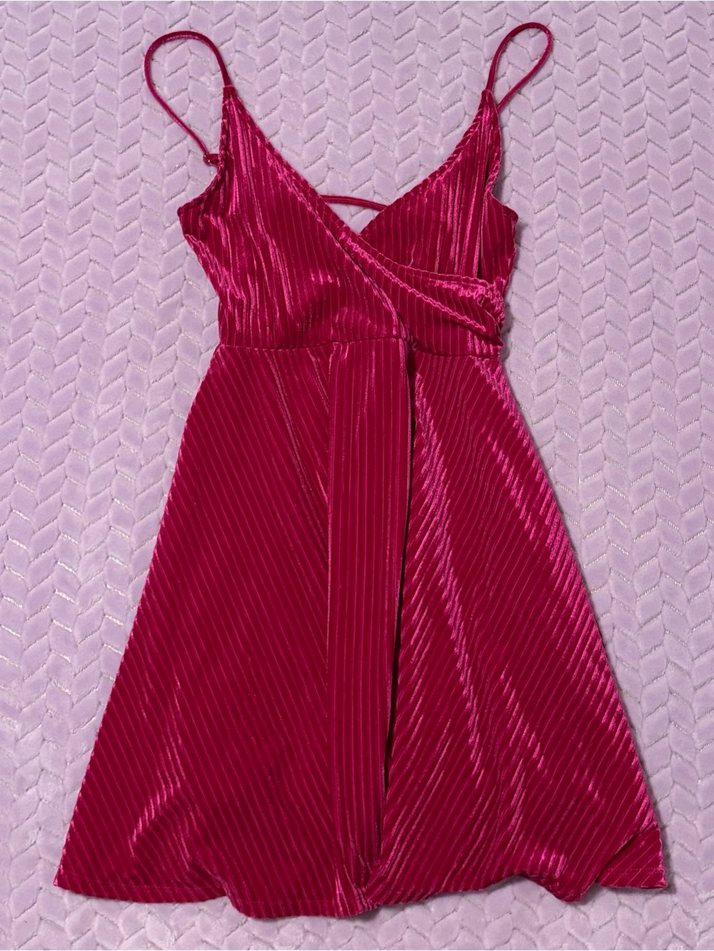 Forever 21 Pink Velvet Midi Dress with Pleats